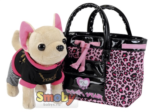 Детская плюшевая собачка Simba Chi Chi Love Чихуахуа Рок-звезда, с сумкой, размер 20 см арт.5894842
