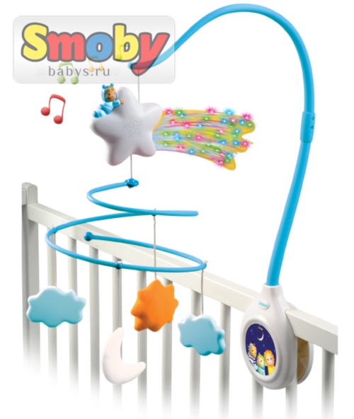 Музыкальная каруселька Голубая Smoby на кроватку со светом (Смоби) арт.211338 