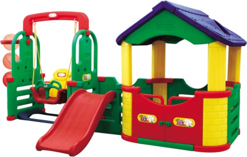 Детский игровой комплекс Happy Box "Мульти-Хаус" с горкой, качели и баскетбольное кольцо (3 кор) JM-804В