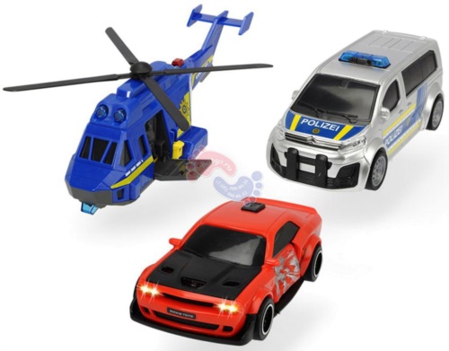 Детский набор Dickie Toys полицейская погоня вертолет и 2 машинки, свет, звук 3715011 